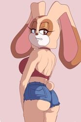 aged_up annoyed big_breasts booty_shorts brown_eyes bunny_ears cream_the_rabbit denim denim_shorts fur furry looking_at_viewer presenting_hindquarters rabbit rabbit_humanoid short_shorts short_tail shorts sonic_(series) sonic_the_hedgehog_(series) tight_clothing turboranger