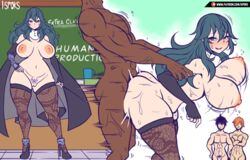 1girls 2koma 3boys ass bent_over big_breasts blush bouncing_breasts breasts byleth_(fire_emblem) byleth_(fire_emblem)_(female) cape chalkboard classroom crest_(fe3h) dark-skinned_male desk elbow_gloves fingerless_gloves fire_emblem fire_emblem:_three_houses from_behind gloves heels holding_arm holding_arms ilustretsspoks interracial large_ass large_breasts leggings line long_hair mostly_nude mug nintendo nipples penetration pounding pubic_tattoo pussy sex straight sweat sweatdrop sweaty tattoo teacher teacher_and_student thick_thighs thighs wide_hips