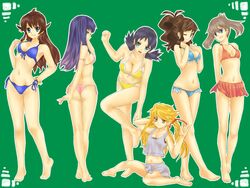 6+girls bikini dawn_(pokemon) feet green_(pokemon) hilda_(pokemon) kris_(pokemon) large_breasts leaf_(pokemon) looking_at_viewer looking_back may_(pokemon) medium_breasts pokemon pokemon_(manga) pokemon_adventures pokemon_bw pokemon_dppt pokemon_frlg pokemon_gsc pokemon_rse small_breasts toes yellow_(pokemon)