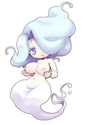 blue_eyes completely_nude enraenra female ghost huge_breasts large_breasts level-5 long_hair looking_at_viewer nollety one_eye_covered smile smogmella solo white_hair yo-kai(species) yo-kai_watch yo-kai_watch_2 youkai youkai_watch yōkai