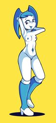 1girls black_eyes blue_boots blue_hair blue_nipples blue_tongue boobs boots breasts female female_only high_heels jenny_wakeman machine medium_breasts my_life_as_a_teenage_robot nickelodeon nipples pussy robot robot_girl simple_background smooth_skin solo solo_female thick_thighs thigh_gap tits tongue tongue_out vagina white_body xj-9 yellow_background