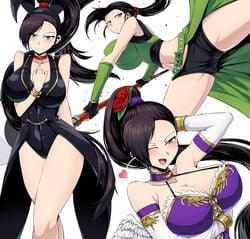 2021 big_breasts black_hair blush bunnysuit cleavage clothing dragon_quest dragon_quest_xi flower huge_breasts jade_(dq11) large_breasts shorts square_enix suzusiigasuki tagme thighs