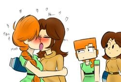 2girls alex_(minecraft) brown_hair brunette clothed clothing confused crossover deadmii eastern_and_western_character eyes_closed female female_only french_kiss ginger hand_on_arm holding hugging kissing lesbian light-skinned_female light_skin mii mii_gunner mii_gunner_(smash_4) minecraft moaning mob_face nintendo orange_hair square_head super_smash_bros. super_smash_bros._for_nintendo_3ds_and_wii_u super_smash_bros._ultimate tagme tongue tongue_kiss tongue_out yuri