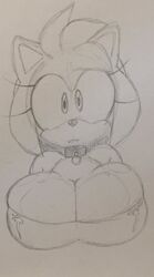 amy_rose anthro big_breasts breasts choker eyelashes fullmetalsketch gigantic_breasts huge_breasts large_breasts looking_at_viewer sega sketch sonic_(series) sonic_the_hedgehog_(series) uncolored