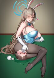 1girls ass asuna_(blue_archive) asuna_(bunny)_(blue_archive) big_ass big_breasts blue_archive breasts bunny_ears bunny_girl bunnysuit burakku-ra female female_only large_breasts millennium_science_school_student pantyhose pussy_juice solo