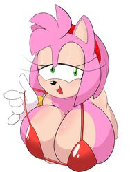 1girls amy_rose anthro big_breasts bikini female female_only fullmetalsketch furry green_eyes huge_breasts large_breasts looking_at_viewer red_bikini sega solo sonic_(series) sonic_the_hedgehog_(series)