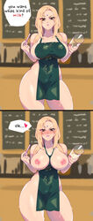 1girls apron barista blonde_hair blue_triangles breasts breasts_out cleavage clothing comic cup edit fast_food female female_only holding_object huge_breasts iced_latte_with_breast_milk lactating lactation large_areolae large_breasts long_hair mature mature_female meme milk nail_polish naked_apron naruto naruto_(series) naruto_shippuden outerwear pen smile solo solo_focus speech_bubble talking text tsunade uniform waitress wide_hips