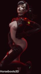 1girls 3d alternate_costume black_hair black_lipstick blender_(software) blizzard_entertainment d.va goth horseboots3d lipstick overwatch partially_clothed ponytail suit white_rabbit_d.va