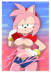 amy_rose bedroom_eyes flashing_breasts fullmetalsketch green_eyes medium_breasts pink_fur sega signature sonic_(series) sonic_the_hedgehog_(series)