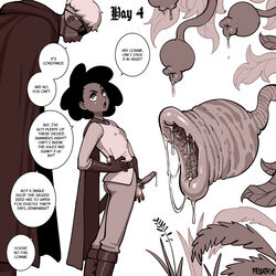 1futa 1girls age_difference ass connie_(fellatrix) dark-skinned_futanari erection fellatrix female futa_with_female futanari human monster nell_(fellatrix) no_nut_november open_mouth penis precum precum_drip small_penis speech_bubble text wet