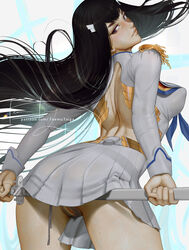 back back_view black_hair bottomless bottomless_skirt fully_clothed kill_la_kill kiryuuin_satsuki pubic_hair pussy sword teemu_taiga upskirt vagina