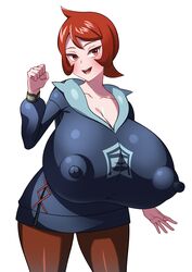 1girls alternate_breast_size arezu_(pokemon) breasts efreet enormous_breasts hyper hyper_breasts nintendo nipple_bulge pokemon pokemon_legends:_arceus red_eyes red_hair short_hair solo standing tight_clothing top_heavy upper_body