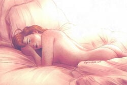 1girls 2016 ass back bare_ass bed blanket breasts completely_nude dated female female_only freckles freckles_everywhere freckles_on_arms freckles_on_back freckles_on_face ginny_weasley hair harry_potter human human_only light lips long_hair looking_at_viewer lying medium_breasts on_bed on_stomach pillow red_hair sheets sideboob signature sunshine upthehill