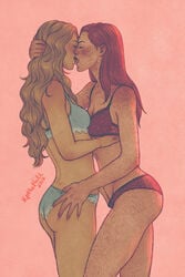 2016 2girls ass_grab bed black_bra black_panties blonde_hair blue_bra blue_panties bra breasts clothing eyes_closed female female_only freckles ginger ginny_weasley grabbing_hips gryffindor hand_in_another's_bra hand_in_bra hand_under_bra harry_potter head_grab lesbian lesbian_kiss lingerie long_blonde_hair long_hair long_red_hair luna_lovegood making_out matching_underwear medium_breasts open_mouth panties ravenclaw round_ass small_breasts tongue_in_mouth underwear upthehill witch_(harry_potter) yuri