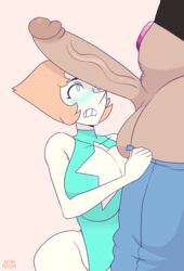 1boy 1boy1girl 1girls alphapossum balls big_breasts big_penis blue_blush blue_eyes blue_eyeshadow busty cock_shock curvy_female female female_focus gem_(species) huge_penis large_breasts large_penis male male/female pearl_(steven_universe) penis penis_awe pulling_down_pants shocked short_hair simple_background steven_quartz_universe steven_universe straight tagme white_body white_skin