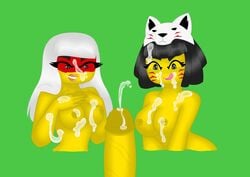 1boy 2girls akita_(ninjago) big_breasts black_hair cum cum_on_body cum_on_face duchess_pixal harumi_(ninjago) lego licking_cum lloyd_garmadon male_pov ninjago point_of_view pov secrets_of_the_forbidden_spinjitzu:_ice_chapter_(ninjago) secrets_of_the_forbidden_spinjitzu_(ninjago) simple_background sons_of_garmadon_(ninjago) veiny_penis white_hair yellow_skin