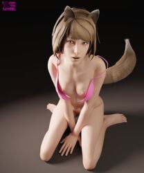 3d bra cute female fox_ears fox_tail kneeling life_is_strange max_caulfield open_bra pink_bra shy small_breasts tinytitlover underwear