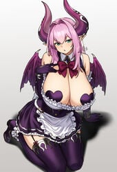 1girls breasts cattleya_(houtengeki) demon female female_only heart_pasties horns houtengeki huge_breasts original original_character pasties pink_hair purple_heart_pasties purple_pasties solo solo_female succubus succubus_horns succubus_outfit succubus_tail succubus_wings wings