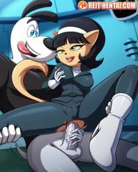 anal anal_sex big_breasts black_hair catgirl clothed clothing dudley_puppy furry green_eyes kitty_katswell male reit saliva short_hair straight t.u.f.f._puppy tagme tight_anus tight_clothing tongue_out torn_clothes watermark wetting