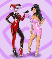 2girls batman_(series) bimbo bimbofication bodysuit cleavage corruption dc dc_comics dick_grayson dress gender_transformation genderswap_(mtf) harley_quinn harley_quinn_(classic) high_heels hypnosis identity_death kittymellow large_breasts male mtf_transformation pendulum post_transformation robin_(dc) robin_(dick_grayson) rule_63 sequin_dress tagme transformation