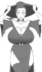 1girls ayako_(twrlare) breasts cleavage female female_only huge_breasts looking_at_viewer mature mature_female milf monochrome thick_thighs twrlare wide_hips