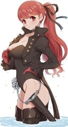 big_breasts breasts kasumi_yoshizawa kurosususu leotard megami_tensei persona persona_5 persona_5_royal red_eyes red_hair sumire_yoshizawa sweat thick_thighs thighs water