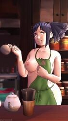 1girls 3d alternate_version_available apron apron_aside apron_only apron_pull areolae bare_arms bare_legs bare_shoulders breasts clenched_teeth coffee coffee_mug coffee_shop curvaceous curvy curvy_figure erect_nipples female female_focus female_only front_view grin highres hyuuga_hinata iced_latte_with_breast_milk indoors large_areolae locopo medium_breasts meme naked_apron naruto naruto:_road_to_ninja naruto_(series) naruto_shippuden nipples no_bra no_panties perky_breasts pink_nipples ponytail pose posing shounen_jump smile smiling smirk solo standing starbucks tease teasing thick_thighs thighs tied_hair undressing voluptuous white_eyes wide_hips