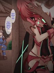 1girls 2boys big_breasts blush corruption cuckold eruu eruu_(eruuman) faceless_male female female_focus female_human femsub forced_kiss french_kiss human imminent_sex kissing light-skinned_female male male/female netorare ntr pyra rex_(xenoblade) slim_waist straight translated xenoblade_(series) xenoblade_chronicles_2