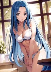 1girls ai_generated blue_hair brown_eyes classroom_of_the_elite female hasebe_haruka long_hair looking_at_viewer posing_for_the_viewer solo_female solo_focus white_bra white_panties white_underwear youkoso_jitsuryoku_shijou_shugi_no_kyoushitsu_e