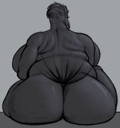 anthro ass avian big_breasts big_butt bird bistup black_body black_hair breasts cellulite corvid corvus_(genus) crow feathers female greyscale hair hi_res huge_breasts huge_butt monochrome non-mammal_breasts obese obese_anthro obese_female oscine overweight overweight_anthro overweight_female passerine rear_view side_boob sitting solo tail_feathers tori_cro_(bistup)