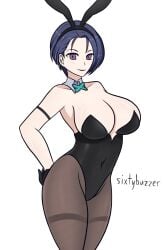 1girls alternate_costume blue_hair breasts bunny_ears bunny_girl bunnysuit cleavage covered_navel female female_only fire_emblem fire_emblem:_three_houses gloves hourglass_figure large_breasts leotard looking_at_viewer nintendo pantyhose purple_eyes shamir_nevrand short_hair sixtybuzzer smile solo white_background