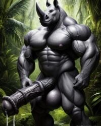 1boy ai_generated anthro equine_penis horse_penis horsecock huge_balls huge_cock lonely_man massive_balls massive_penis monster monster_cock muscular muscular_anthro muscular_male rhinoceros