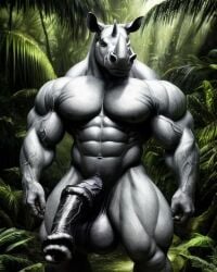 1boy ai_generated anthro equine_penis horse_penis horsecock huge_balls huge_cock lonely_man massive_balls massive_penis monster monster_cock muscular muscular_anthro muscular_male rhinoceros