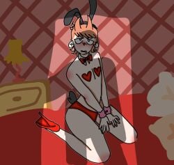 bedroom_setting brown_hair bunny_ears eddsworld femboy high_heels submissive_male tord_(eddsworld)