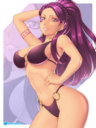 1girls alternate_costume arm_behind_head arm_up artist_name bare_arms bare_midriff bare_shoulders bare_thighs belly big_breasts bikini black_bikini braid breasts brown_eyes choker cleavage cocky cocky_smile collarbone confident cowboy_shot crown_braid curvaceous curvy curvy_female curvy_figure dark-skinned_female dark_skin earrings etchimune female female_focus female_only fire_emblem fire_emblem:_three_houses fire_emblem_heroes fit fit_female grin grinning hand_behind_head hand_on_hip high_ponytail human human_focus human_only jewelry large_breasts long_hair looking_at_viewer makeup mascara midriff modeling navel nintendo o-ring o-ring_bikini o-ring_swimsuit petra_macneary pink_lips ponytail pose posing post-timeskip purple_bikini purple_hair purple_swimsuit red_eyes seductive seductive_eyes seductive_look seductive_pose seductive_smile shiny shiny_hair sideboob smile smiling smiling_at_viewer smug smug_face smug_grin smug_smile solo solo_female solo_focus standing stomach swimsuit tan-skinned_female tan_skin thick_thighs thighs twitter_username very_long_hair