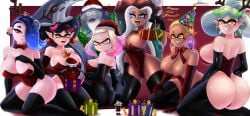 1boy 6girls antler_headband antlers ass balloon big_ass big_breasts big_man_(splatoon) black_hair black_stockings blue_eyes blue_hair blue_highlights boobs bow bowtie breasts bubble_butt busty callie_(splatoon) christmas christmas_clothing christmas_hat christmas_outfit christmas_present cousins dark-skinned_female dark_skin deep_cut_(splatoon) ear_piercing earrings el_macho_20 elbow_gloves frye_(splatoon) frye_onaga gloves gray_hair green_highlights grey_hair hat holidays huge_ass huge_breasts inkling inkling_girl jewelry latex latex_gloves leggings lego lego_figure looking_at_viewer manta_ray marie_(splatoon) marina_(splatoon) marina_ida now_or_never_seven octoling octoling_girl off_the_hook_(splatoon) orange_eyes pearl_(splatoon) pearl_houzuki pink_highlights present purple_highlights red_background red_eyes red_nose santa_hat seductive seductive_eyes seductive_look seductive_pose seductive_smile shiver_(splatoon) siblings smile smiling smiling_at_viewer splatoon splatoon_(series) splatoon_2 splatoon_3 squid_sisters stockings text white_background white_hair yellow_eyes yellow_hair yellow_text