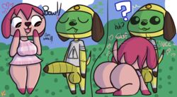 ? animal_crossing bow_(animal_crossing) bubble_butt drooling fellatio heart-shaped_pupils implied_oral klutzatdusk megumi_(animal_crossing) nintendo on_knees oral penis_awe robot shortstack