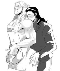 2boys cooking gay gods greyscale human human_only intimate light-skinned_male light_skin loki_(marvel) male/male male_only marvel monochrome sex step-incest thor_(marvel) thor_(series) yaoi