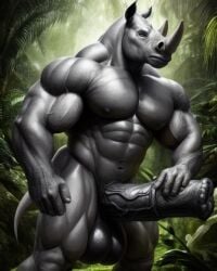 1boy ai_generated anthro equine_penis horse_penis horsecock huge_balls huge_cock lonely_man massive_balls massive_penis monster monster_cock muscular muscular_anthro muscular_male rhinoceros