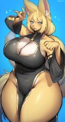 1girls 2023 absurd_res anthro big_breasts blonde_hair blue_eyes breasts canid canine cleavage clothed clothing female female_anthro female_only fox fur hair huge_breasts kemono long_hair looking_at_viewer mammal smiling smiling_at_viewer solo suurin_(ksyaro) tail thick_thighs wide_hips yellow_body yellow_fur