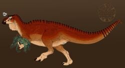 absurd_res animal_genitalia avian-king brown_body claws cloaca countershade_neck countershade_torso countershading dinosaur female feral genitals hadrosaurid hi_res maiasaura ornithischian paws plant reptile scalie solo