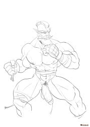 asian_mythology balls bara big_penis deity dizdoodz flaccid hindu hindu_mythology male male_only monochrome muscles muscular mythology orc pantsless penis public_domain ravana_(smite) smite solo solo_male white_background