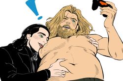 2boys breasts fat_man fat_thor gay human human_only licking light-skinned_male light_skin loki_(marvel) male male/male male_only marvel step-incest stomach_grab thor_(marvel) thor_(series) tongue tongue_out yaoi