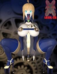 :>= :o artoria_pendragon big_breasts big_pussy blonde_hair blowjob_face fate/grand_order fate_(series) haigure haigurehussy_(ibex) hypnosis ibex-cg mind_control nipple_band open_mouth saber