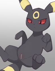 bar_censor black_body black_eyes black_fur censor_bar censored eeveelution eyelashes female feral frown fur generation_2_pokemon genitals grey_background hi_res himimi nintendo pokemon pokemon_(species) pussy quadruped red_sclera simple_background solo umbreon