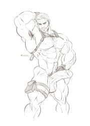 alpha_male arm_up armpit_hair balls bara beefy big_balls big_penis boner chris_redfield daddy dizdoodz erection looking_at_viewer male male_only manly monochrome muscles muscular nude penis resident_evil solo solo_male