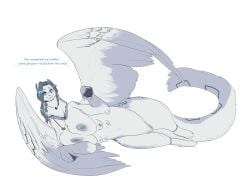 big_breasts blue_eyes breasts felid female feral fur grindavikbydaylight hi_res jewelry looking_at_viewer mammal multi_nipple mythological_sphinx mythology necklace nipples solo white_body white_fur wings