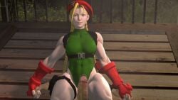 1boy 1girls 3d animated blonde_female blonde_hair cammy_white closed_eyes clothed_on_nude erection female gif leotard male naked nude nude_male only_one_naked open_mouth penis street_fighter thigh_job thigh_sex thighs video_games