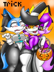 2021 anthro big_breasts blazedscarf braixen cosplay deltarune deltarune_chapter_2 duo fox furry halloween halloween_costume nintendo pokémon_(species) pokemon pokemon_(species) pokemon_xy shortstack tasque_manager_(deltarune) thick_thighs thighhighs thighs wide_hips witch_costume witch_hat