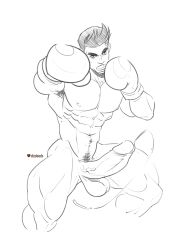 balls bara big_balls big_penis boner boxing_gloves cocky daddy dizdoodz erection fight_boner heavy_balls huge_cock little_mac looking_at_viewer male male_only manly monochrome muscles muscular nintendo nude penis punch_out solo solo_male tough_guy